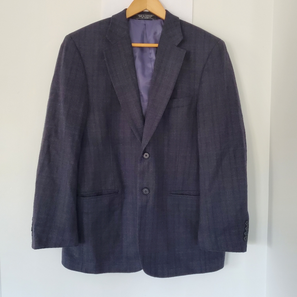 MARCO CARELLI Men 40R 100% Lambs Wool Dark Blue Herringbone Sport Suit Coat EUC